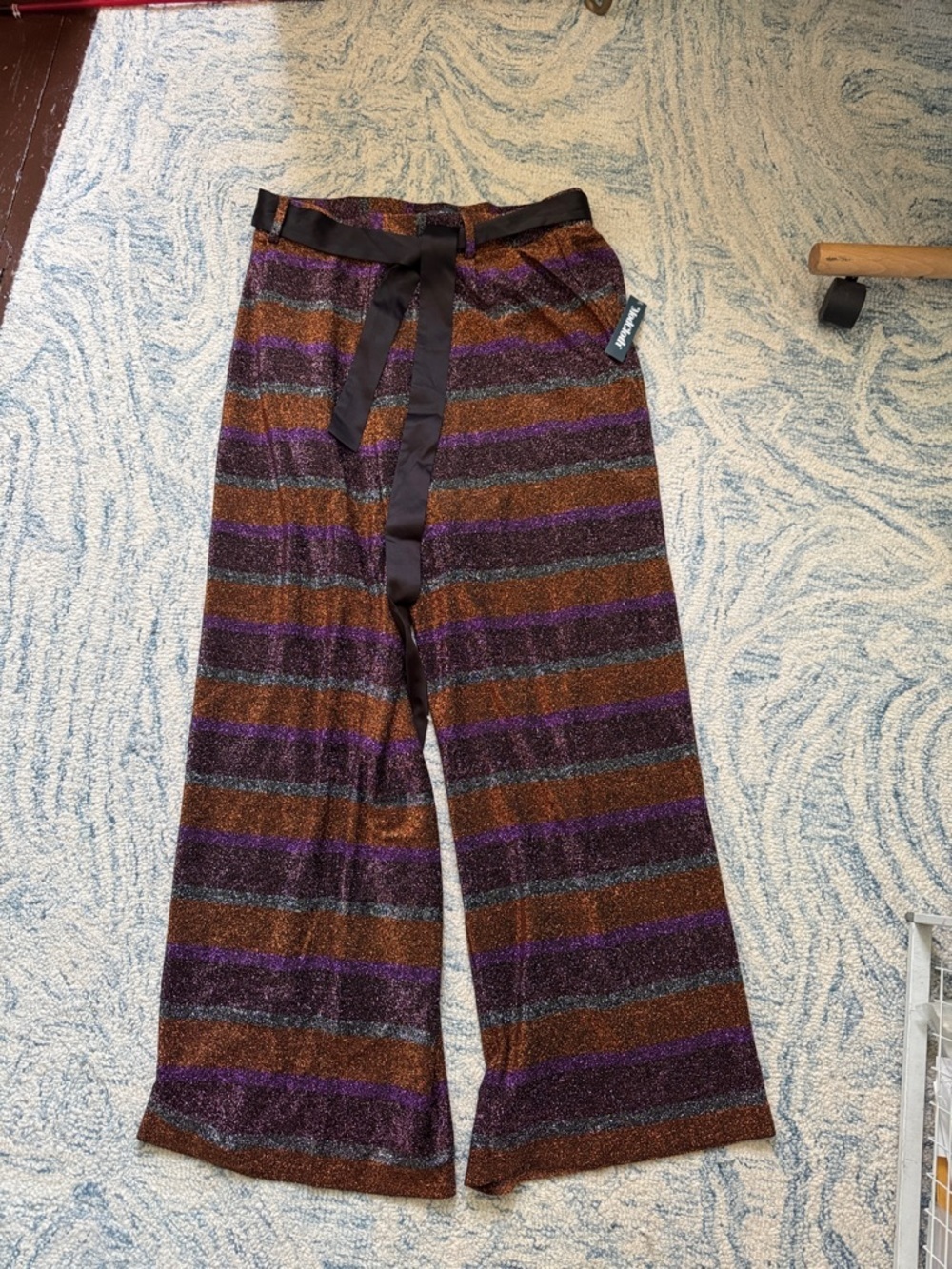 Modcloth your time to shine metallic striped wide leg stretch pants 1x NWT